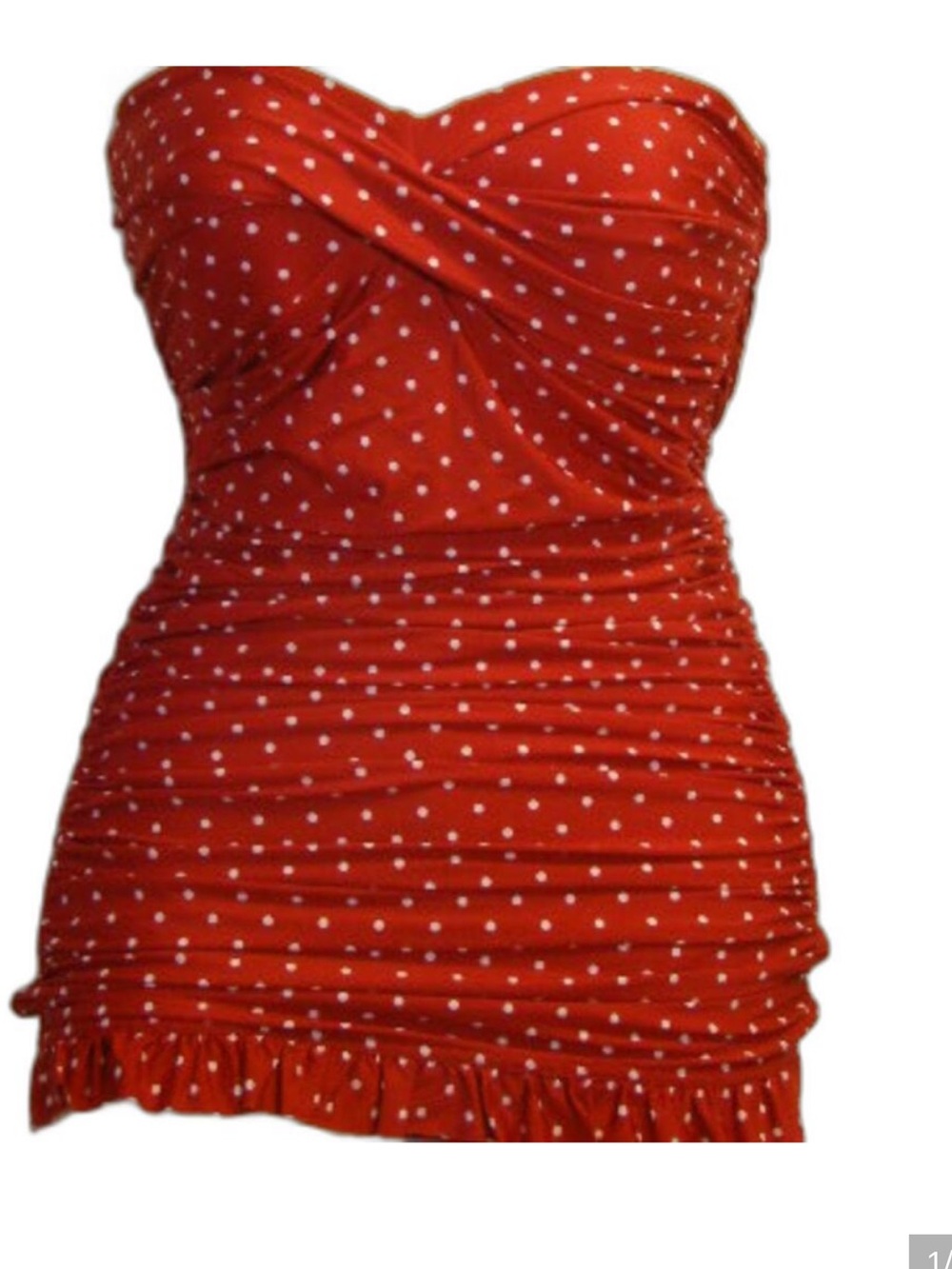 Jantzen Swimsuit Bathing Suit Retro Pinup Girl Polka Dot Red White Ruching , 10